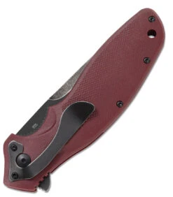 CRKT Shenanigan Spring Assisted Flipper K800RKP, 3.35" 1.4116 Stainless Steel Black Stonewashed Plain Blade, Maroon GRN Handles -CRKT Store CRK800RKPnb 99805.1619620167