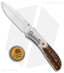 CRKT Carson M4-02 Stag Spring Assisted Knife (3.25" Satin) M4-02S -CRKT Store CRKT Carson M4 02S Stag SA Satin BHQ 7036 jr bottlecap