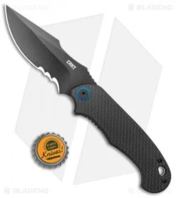 CRKT PSD Liner Lock Spring Assisted Knife Black G-10 / CF (3.6" Black Serr) -CRKT Store CRKT PSD CF G 10 Base LL DP Black BHQ 138951 jr bottlecap