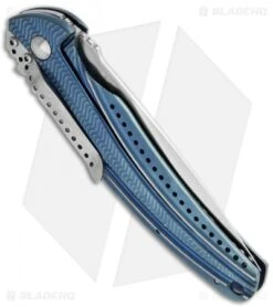 CRKT Ken Onion Ripple Frame Lock Knife Blue (3.125" Satin) K405BXP -CRKT Store crkt ken ontion ripple blue folding knife satin plain k405bxp side